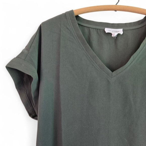Ee:Some Womens V-Neck Blouse Olive Green V-Neck Cuffed Sleeve Small - Picture 3 of 11